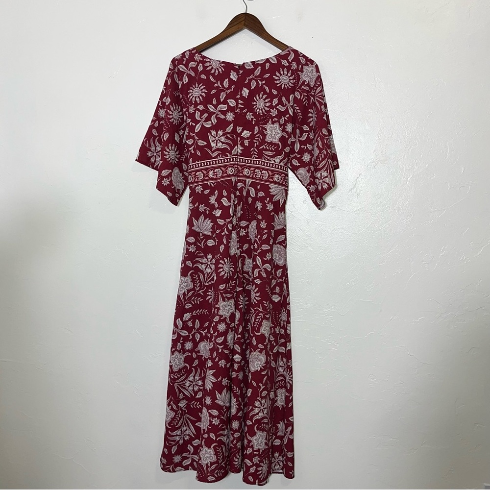eShakti Wayward Fancies Burgundy Crepe Dress V-Neck Boho Dolman Sleeve Sz 8 - Picture 9 of 11